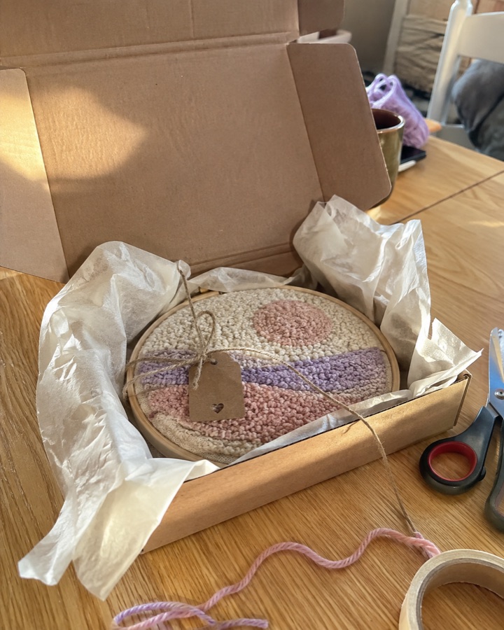 Punch needle pieces packed for a customer