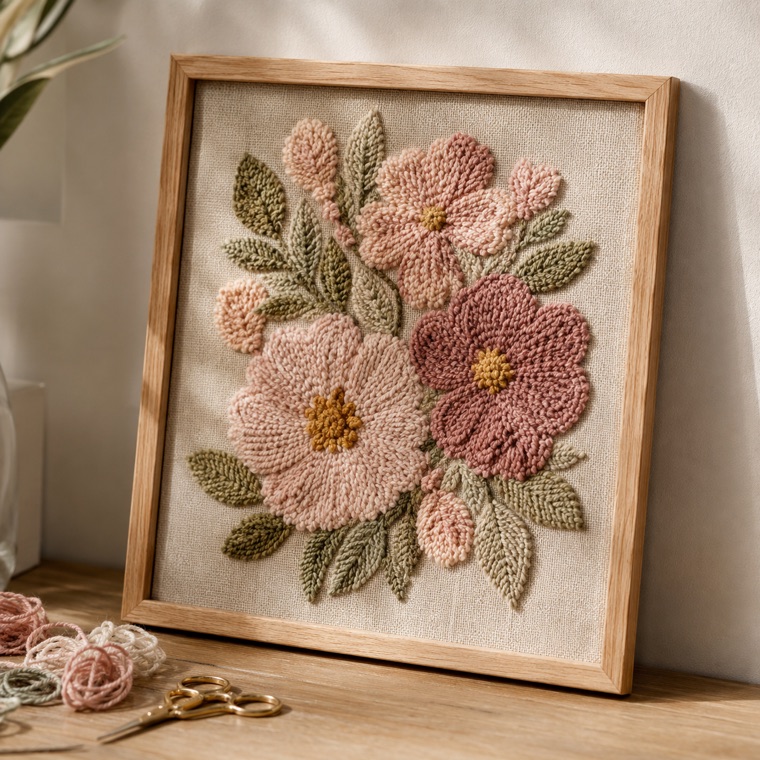Floral punch needle wall art