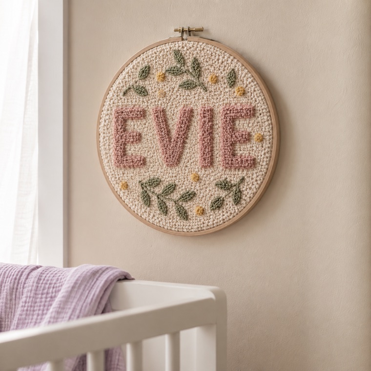 Punch needle nursery name piece